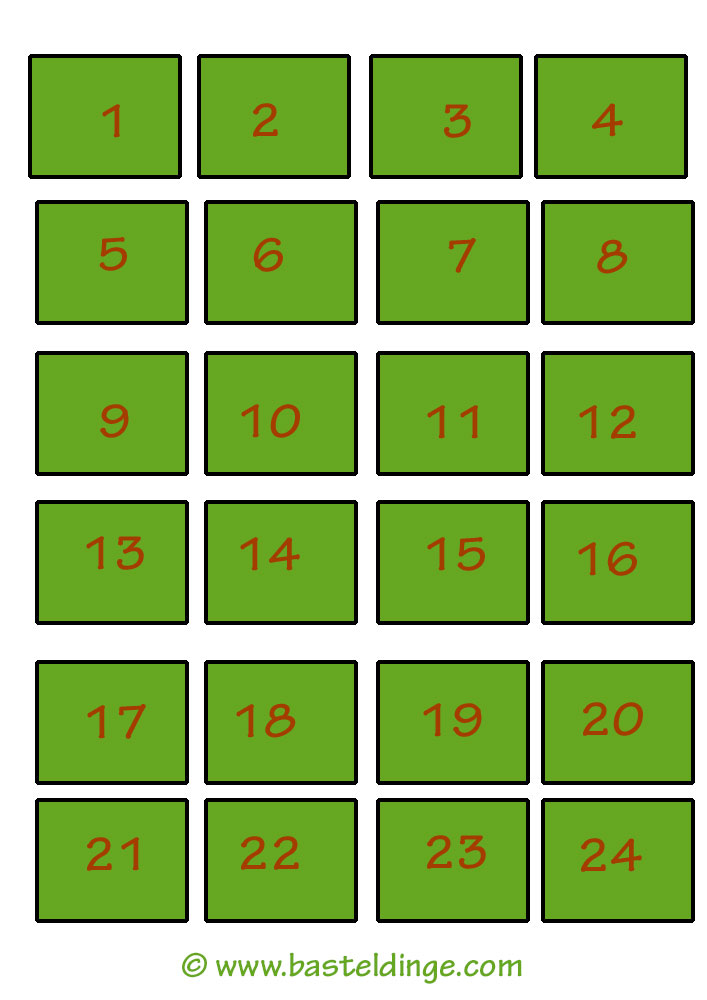 Viereckige Adventskalender Zahlen zum ausdrucken Basteldinge