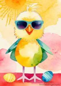 Küken mit Sonnenbrille und Osterei