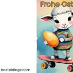 Osterkarte Lämmchen auf dem Skateboard