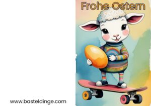 Osterkarte Lämmchen auf dem Skateboard