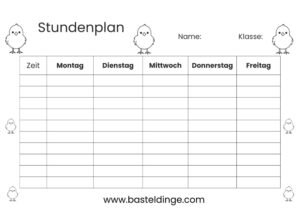 Stundenplan mit Küken zum Ausmalen