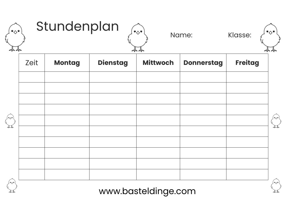 Stundenplan mit Küken